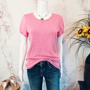 WHBM Pink Puff Sheer Sleeve Knit Top Size S Keyhole Back